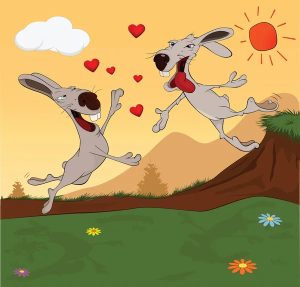Кролики и любовь. Встреча. Мультфильм — стоковый вектор