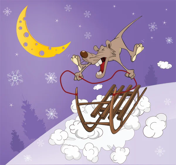 大鼠和雪橇。卡通 — 图库矢量图片