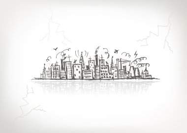 Industrial cityscape, sketch drawing for your design clipart