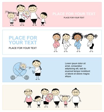 Family with children, banners for your design clipart