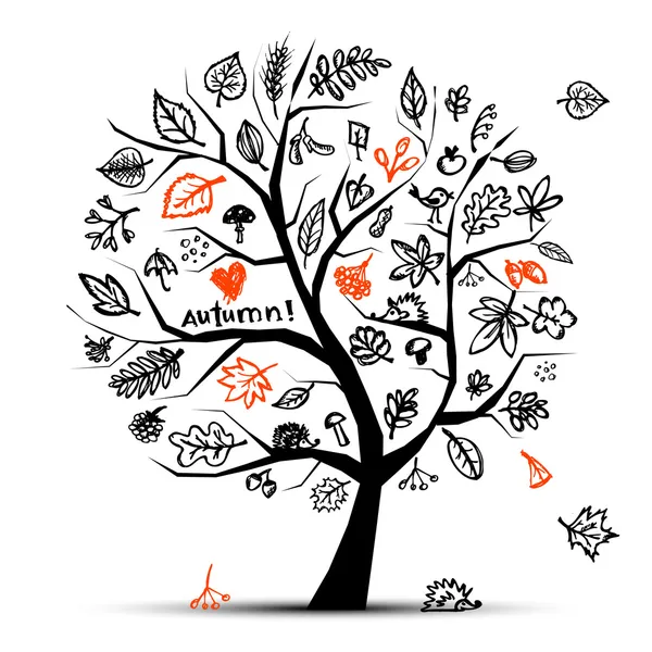 Sonbahar ağacı, tasarımlarınız için çizim kroki — Stok Vektör