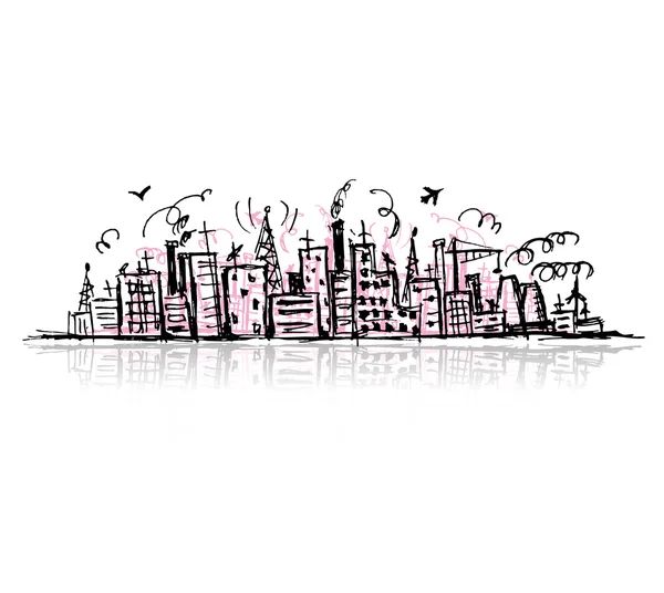 Paisaje urbano industrial, dibujo de bocetos para su diseño — Vector de stock