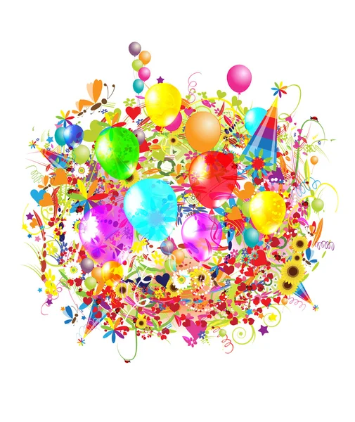 Feliz cumpleaños ilustración con globos para su diseño — Archivo Imágenes Vectoriales
