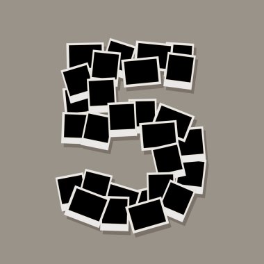 Number five made from photo frames, insert your photos clipart