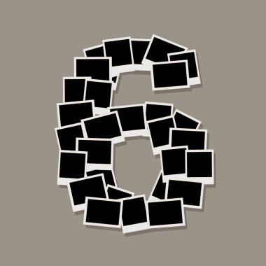 Number six made from photo frames, insert your photos clipart