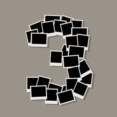 Number three made from photo frames, insert your photos clipart