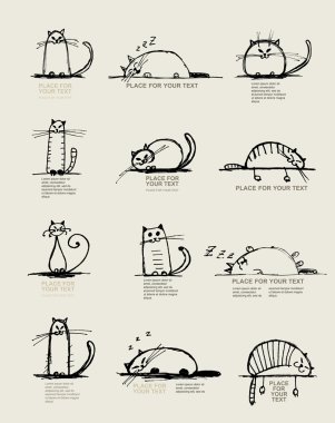 Funny cats sketch, design with place for your text