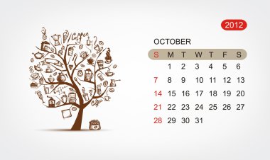 Vector calendar 2012, october. Art tree design clipart