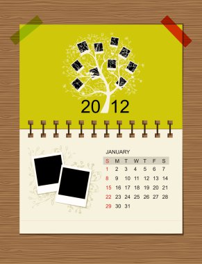 Vector calendar 2012, january. clipart