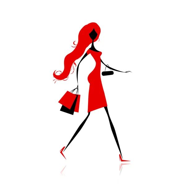 Moda dziewczyna z torby na zakupy do projektowania — Wektor stockowy