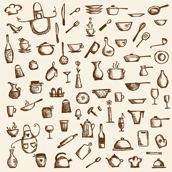 Kitchen utensils, sketch drawing for your design — Stock Vector