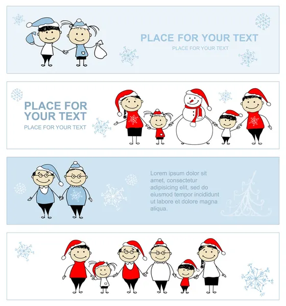 Ευτυχισμένη οικογένεια μαζί, Χριστούγεννα διακοπές banner για το σχέδιό σας — Διανυσματικό Αρχείο