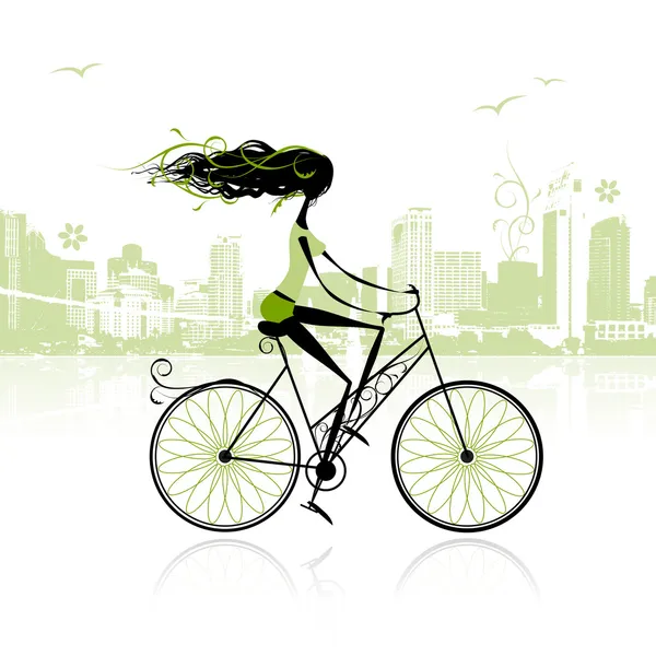 Κορίτσι Ποδηλασία στην πόλη — Διανυσματικό Αρχείο