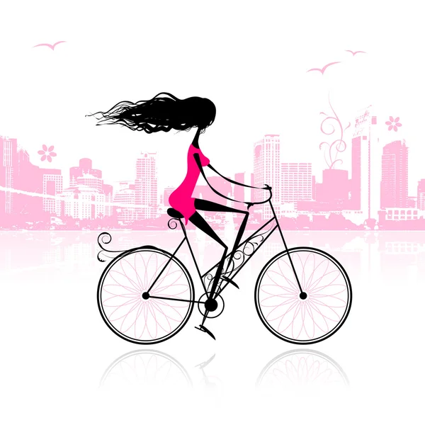 Şehirde bisiklet kız — Stok Vektör