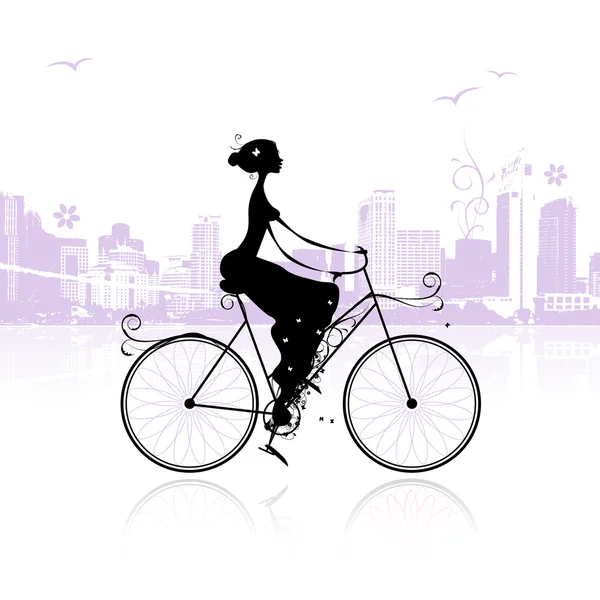 Ragazza in bicicletta in città — Vettoriale Stock