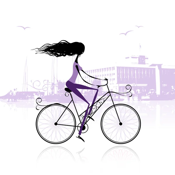 Flicka cykling i staden — Stock vektor