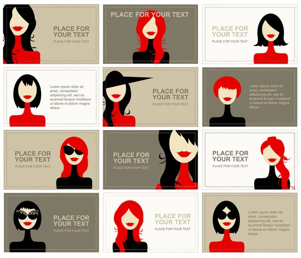 Tasarımınız için kadın yüzleri ile kartvizit — Stok Vektör