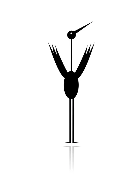 Funny stork black silhouette for your design — Stock Vector