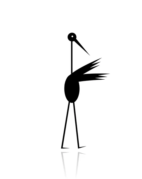 디자인에 대 한 재미 있는 황새 검은 실루엣 — 스톡 벡터