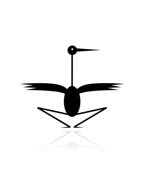 あなたのデザインの面白いコウノトリの黒いシルエット — ストックベクタ