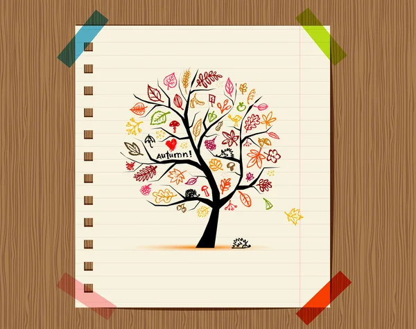 Sonbahar ağacı, tasarımlarınız için çizim kroki — Stok Vektör