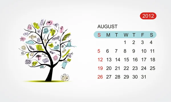 Vector calendar 2012, august. Art tree design — Stock Vector