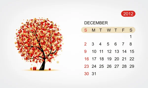 Vector calendar 2012, december. Art tree design — Stock Vector