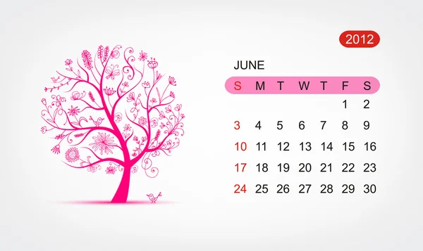 ベクトルのカレンダー、2012 年 6 月。アート木の設計 — ストックベクタ