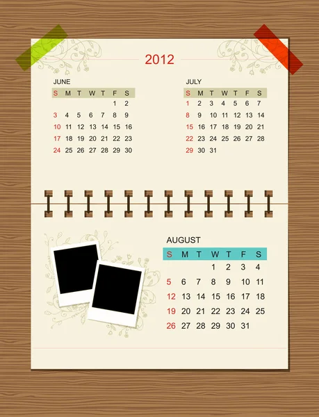 Vector calendar 2012, august. — Stock Vector