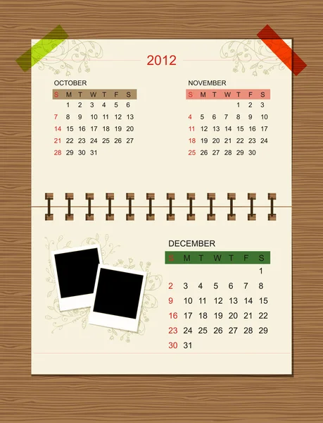 Calendario vettoriale 2012, dicembre . — Vettoriale Stock