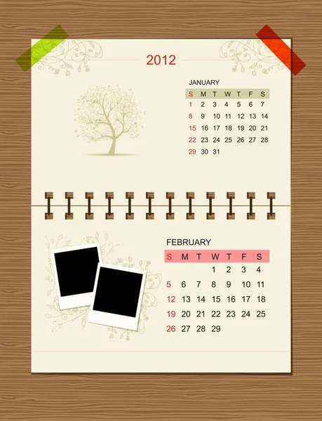 Vector kalender 2012, februari. — Stockvector