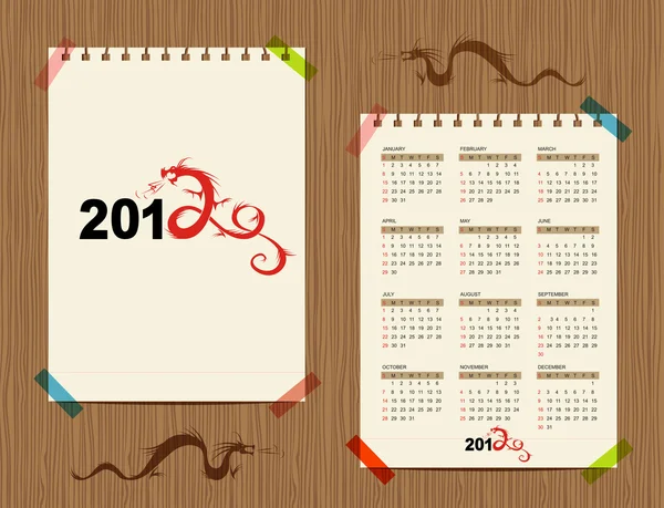 Vektor kalender 2012, dragon symbol för din design — Stock vektor