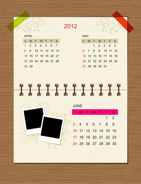 Vector calendar 2012, june. — Stock Vector