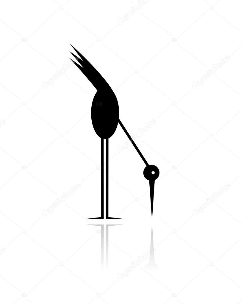 Funny stork black silhouette for your design
