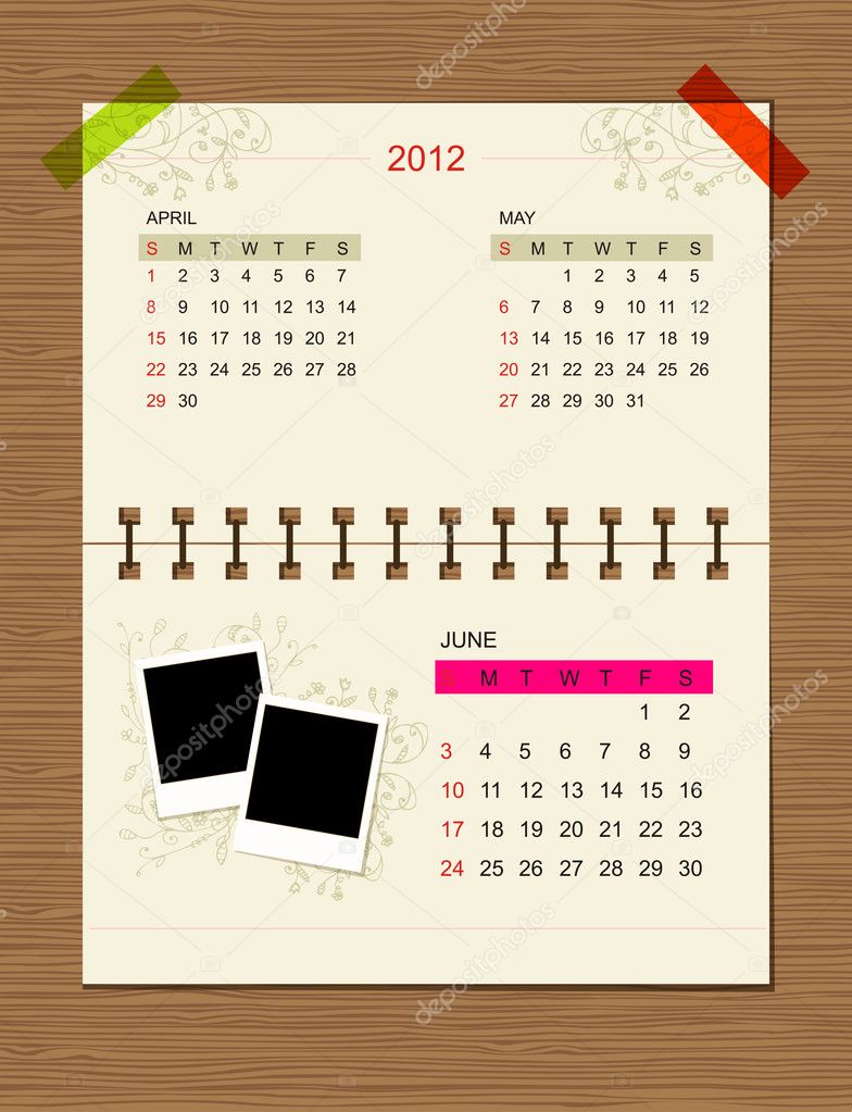 Vector calendar 2012, june.