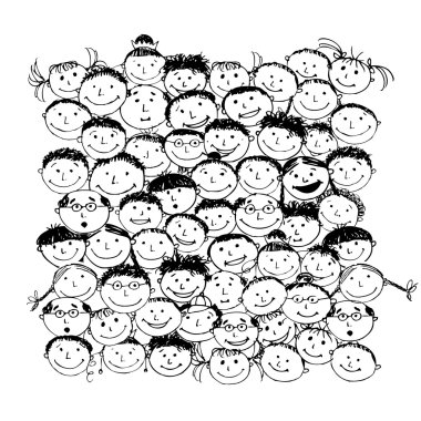 Crowd of funny peoples, sketch for your design clipart