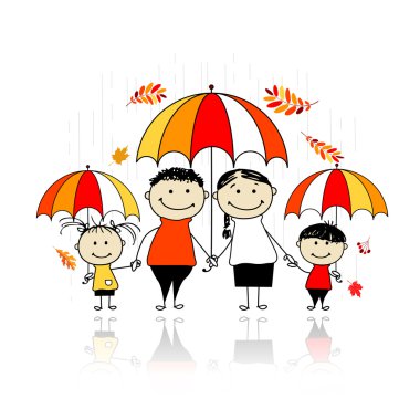 Autumn season. Family with umbrellas for your design clipart