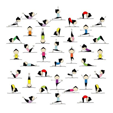 practicing yoga, 25 poses for your design clipart