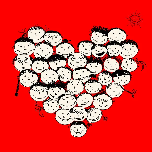 Happy peoples, heart shape for your design — Stock Vector