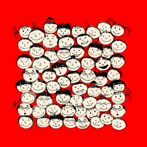 Multitud de personas divertidas, boceto para su diseño — Archivo Imágenes Vectoriales