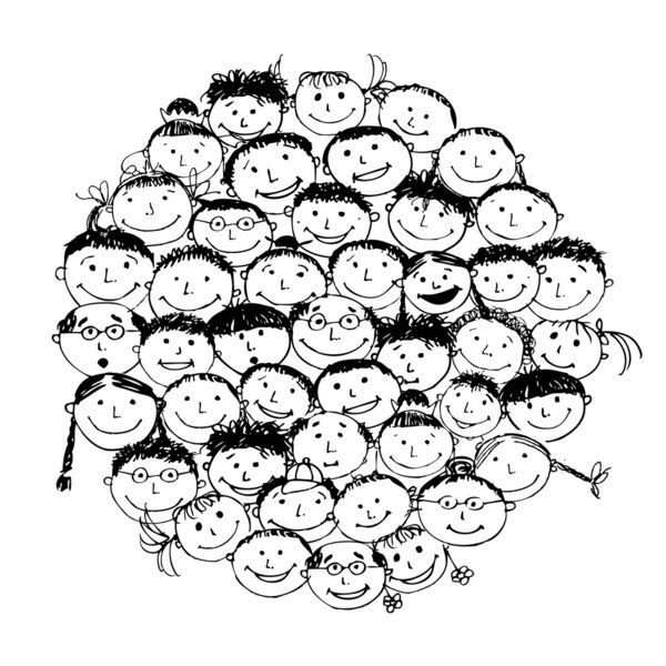 Crowd of funny peoples, sketch for your design