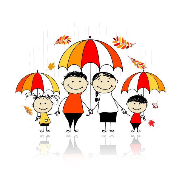 Φθινοπωρινής περιόδου. οικογένεια με ομπρέλες για το σχέδιό σας — Διανυσματικό Αρχείο