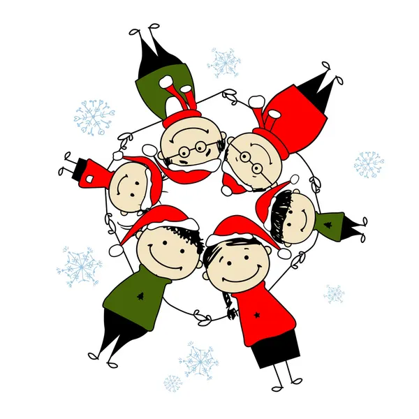 God jul! Glad familj illustration för din design — Stock vektor