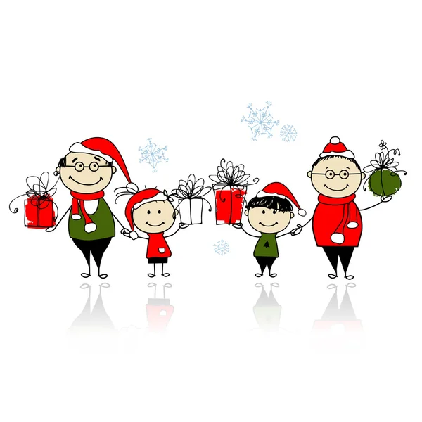 Presentes de Natal. Família feliz juntos —  Vetores de Stock