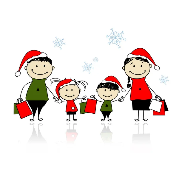 Presentes de Natal. Família com sacos de compras —  Vetores de Stock