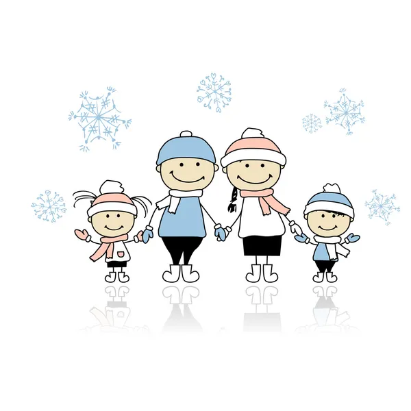 Χαρούμενη οικογένεια χαμογελώντας μαζί, Χριστούγεννα διακοπές — Διανυσματικό Αρχείο