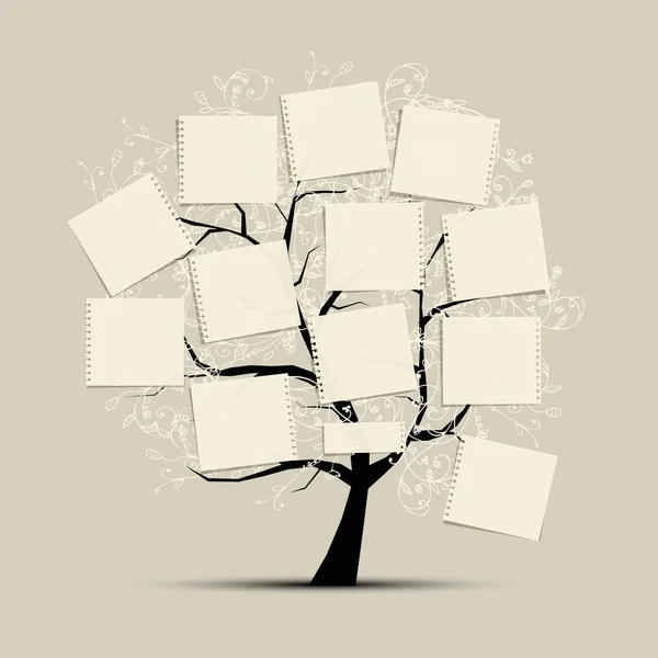 Art tree with papers for your text — Stock Vector