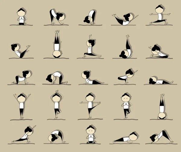 Praticare yoga, 25 pose per il vostro disegno — Vettoriale Stock
