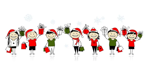 Christmas shopping with friends — Stock Vector