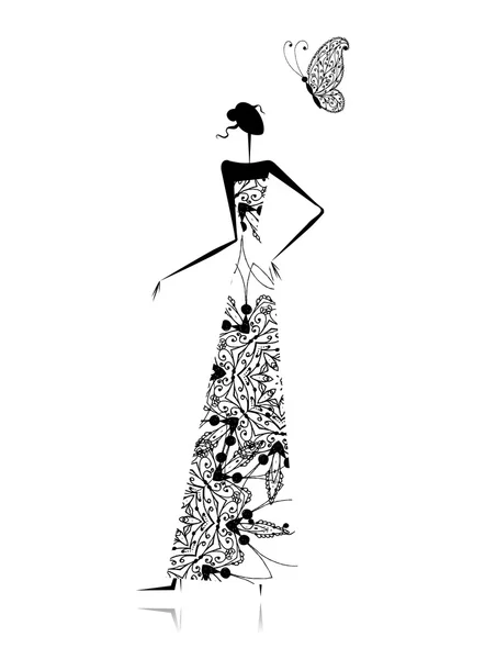 Mode Mädchen Silhouette im Hochzeitskleid für Ihr Design — Stockvektor